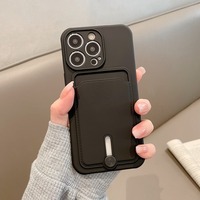 Étui de téléphone portable avec emplacement pour carte pour iPhone 16 15 14 13 12 11 Pro Max Mini Plus, en silicone souple TPU, avec pochette pour cartes de crédit