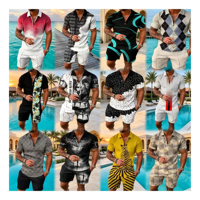 Offre Spéciale – Ensemble 2 Pièces Polo Homme Imprimé Géométrique Demi-Zip – Chemise Manches Courtes et Short – Tenue de Sport Été – Vêtements Homme Afrique et Moyen-Orient
