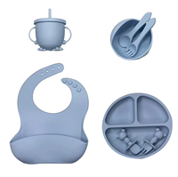 8 pièces de bavoir en silicone sans BPA avec logo personnalisé, assiette à ventouse, couverts, bavoir en silicone, bol et cuillère, ensemble pour l'alimentation des enfants et des bébés