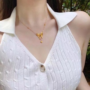 Collar de Lazo de Acero Inoxidable de Moda para Mujer, Cadena de Clavícula de Oro 18k que No se Desvanece, Venta al por Mayor Personalizada para Verano - Product Image 5