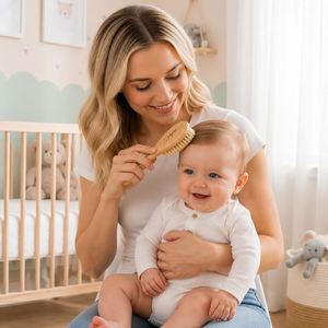 Ensemble de brosses à cheveux pour bébé en bois avec nom gravé - Style moderne - Cadeau promotionnel pour les nouveau-nés et les tout-petits - Garçon - Fille - Product Image 2