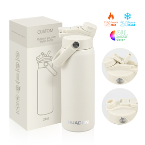 Custom Logo Leak Proof Double Wall Vacuum Insulated Metal Sports Bottle <strong>Flask</strong> 24oz Stainless Steel Water Bottle <strong>with</strong> <strong>Straw</strong> Lid - Product Image 1