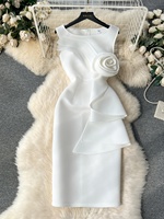 Robe Femme Élégante Haut de Gamme Coupe Ajustée à Fleurs Tridimensionnelles, Nouvelle Collection Printemps 2026, Style Français, Vente en Gros pour Boutiques