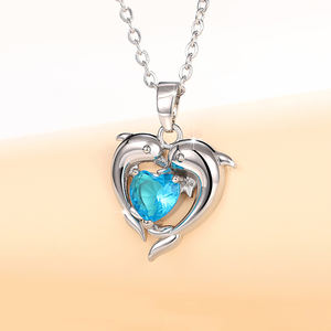 Caoshi דולפין חמוד בצורת לב כחול מסנוור קריסטל זירקון נשים שרשראות שרשראות עבור באיכות גבוהה כסף מצופה cz שרשראות - Product Image 3