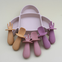 Passe au lave-vaisselle Plaque d'aspiration pour avion Cuillère Fourchette Silicone Ensemble d'alimentation pour bébé 6-12 mois
