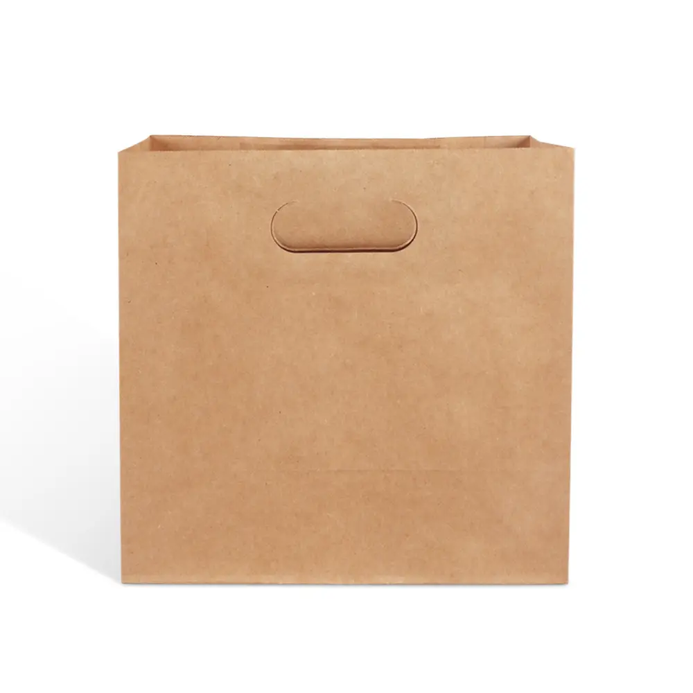 custom print eco friendly brown kraft paper shopping die cut d handle shopping bag