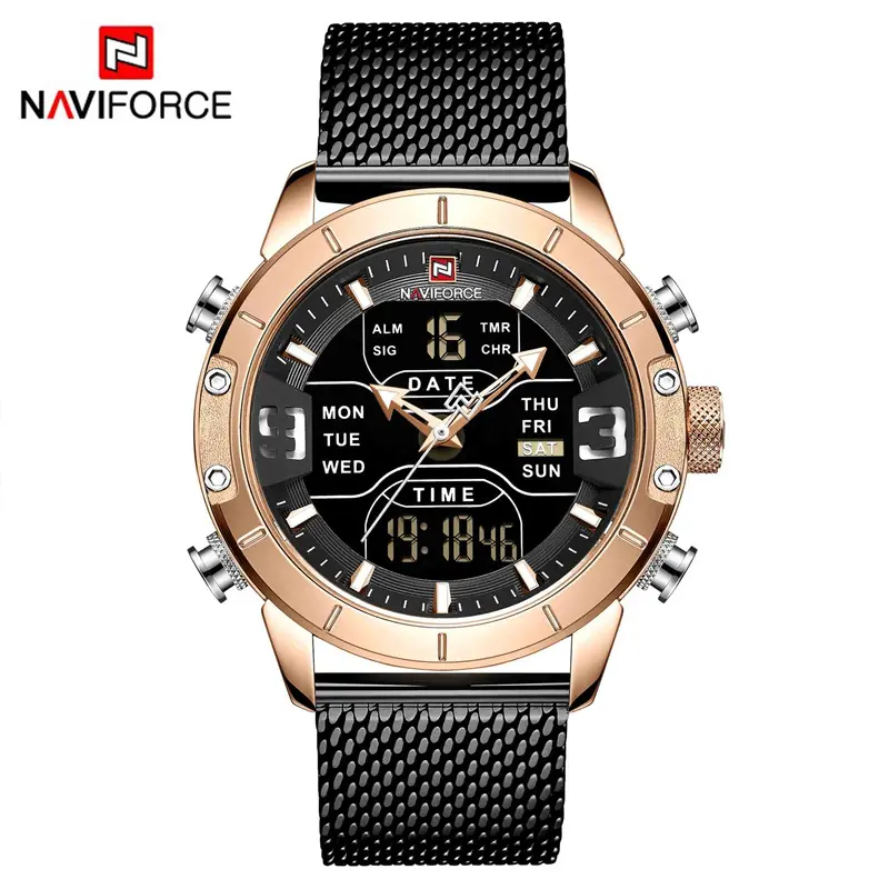 NAVIFORCE 9153S Custom Design Male Quartz Car Watch Stainless Steel Week Display Watches For Boys China Watches