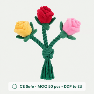 Jouet pour chien en peluche Rose Squeaky - Jouet à mâcher en corde de coton pour chiens de petite et moyenne taille, certifié CE, vente en gros, faible MOQ 50 pièces, cadeau UE - Product Image 1