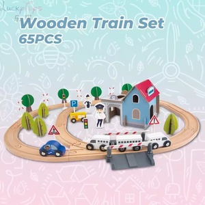 Happy Earth - Ensemble de <span class=keywords><strong>rails</strong></span> de train en bois pour tout-petits, jouets éducatifs de construction, voitures de slot, course d'aventure, apprentissage précoce créatif, 65 pièces - Product Image 2
