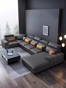 OFFERTA SPECIALE Divano in Pelle Italiano Minimalista a Forma di U e L, Set di Divani di Alta Gamma Moderni per Soggiorno - Product Image 3