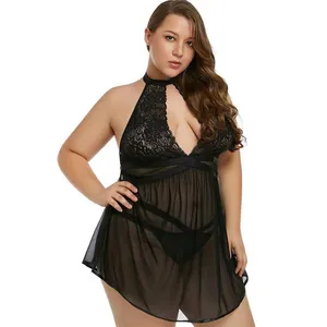 Hot Sexy Ladies Night Dress Set Blue Plus Size Women Sexy Sleepwear See Through Lace Sheer See ThroOversize Lingerie Women