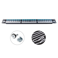 Panel Patch Ethernets Tembaga FTP 24 Port 1U untuk Rak 19'' dengan Shutter dan Earthing