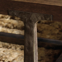 RH Couture-Table de salle à manger en T, base en laiton massif coulé à la cire perdue avec finition patinée, dessus en chêne brossé à la main pour intérieurs de luxe