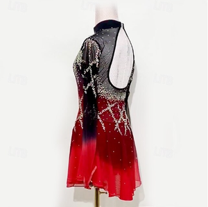 Personnalisé noir rouge dégradé robe <span class=keywords><strong>de</strong></span> danse filles à manches longues dentelle Sequin <span class=keywords><strong>Mini</strong></span> danse enfant strass cristal robe patinage artistique - Product Image 5