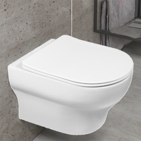 Toilette murale ronde en céramique blanche moderne sans monture Tornado Salle de bain compacte WC suspendu avec siège à fermeture en douceur