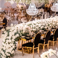 Tables de mariage rectangulaires de luxe modernes avec cadre en acier inoxydable doré et plateau en verre trempé, durables et écologiques, meubles d'hôtel