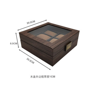 Watch Box Wooden <b>Display</b> <b>Case</b> 20.5x20.5x8.5cm 6-Slot With Glass Lid For Watch Storage - Product Image 1