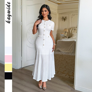 Vestido Midi <span class=keywords><strong>de</strong></span> Punto Acanalado Yuhong para <span class=keywords><strong>Mujer</strong></span>, Otoño 2026, con Botones, Cuello Redondo, Manga Corta, Estilo Casual para Fiestas <span class=keywords><strong>de</strong></span> Invierno - Product Image 4