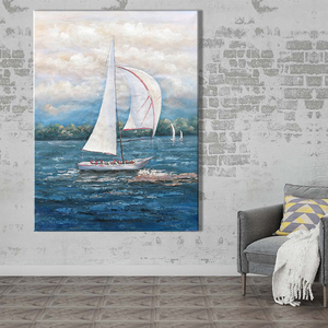 Stampa su tela con paesaggio marino dipinto con pittura <span class=keywords><strong>a</strong></span> <span class=keywords><strong>vela</strong></span> acqua blu pittura <span class=keywords><strong>a</strong></span> olio dipinti murali su tela Art decoro - Product Image 4