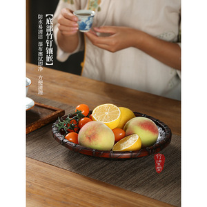 Handmade <b>Bamboo</b> Woven Fruit Plate Round Dessert Tray Food <b>Container</b> Living Room Use Single Tier - Product Image 2