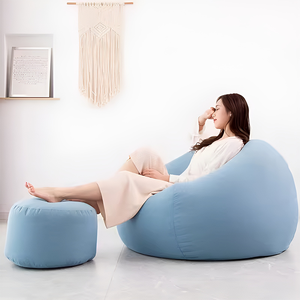 Tela de poliéster <span class=keywords><strong>Puff</strong></span> Sacktriangle Diseño de tela de algodón y lino para todas las edades Sillas de PUF grandes azul claro - Product Image 5