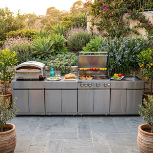 Mobili da <span class=keywords><strong>Cucina</strong></span> Modulari per Esterni <span class=keywords><strong>in</strong></span> Acciaio Inox OEM/ODM, Resistenti all'Umidità, Colori Freddi, con Lavello per Giardino - Product Image 1