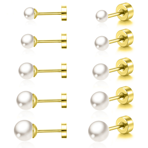 20G Pearl <b>Studs</b> | 18K PVD Gold Plated Stainless Steel 0.8MM Rod Labret Cartilage Piecing <b>Earrings</b> | Waterproof & Hypoallergenic - Product Image 2