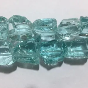 13-15*18-22mm or customized Jewelry gemstone hot sale aquamarine color glass quartz rough tumbled nuggets beads