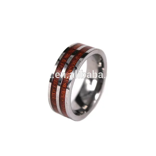 8mm Tungsten Wood Ring with Double Genuine Koa Wood, Men Wood Ring Flat Top Comfort Fit With a Tungsten Center Stripe