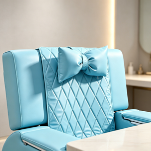 <b>Light</b> Blue Reclining Foot Spa Chair Multifunctional Pedicure Salon Chair With Bow Decor Side Table Power <b>Socket</b> Storage Drawer - Product Image 2