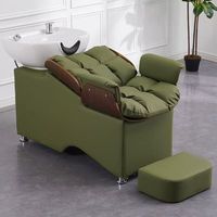 Fauteuil de lavage semi-inclinable au design moderne en cuir PU avec bac en céramique pour salon de coiffure, hôpital, hôtel et extérieur