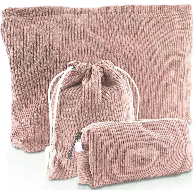 Wholesale Foldable Corduroy Makeup Bag Cosmetic Pouch Make Up Travel Purse Organizer Bag