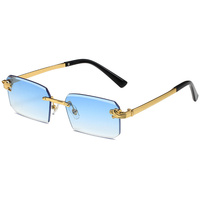 Lunettes de soleil rectangulaires sans monture de marque de créateur en gros, unisexe, vintage, sans cadre, verres PC UV400, logo personnalisé