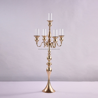 Nouveau Chandelier de Beauté à 5 Bras Doré pour Noël et Mariage, Décoration de Table, Porte-Bougie Flottant à Longue Tige en Métal et Verre