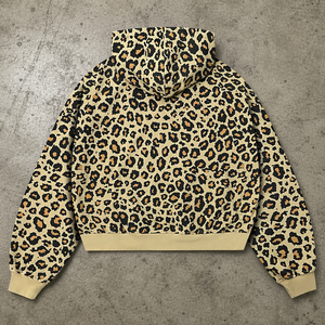 Men's Oversized Vintage Wash Distressed Zip Hoodies 100% Cotton Breathable High Quality Leopard Streetwear Sweatshirt Custom - Product Image 4