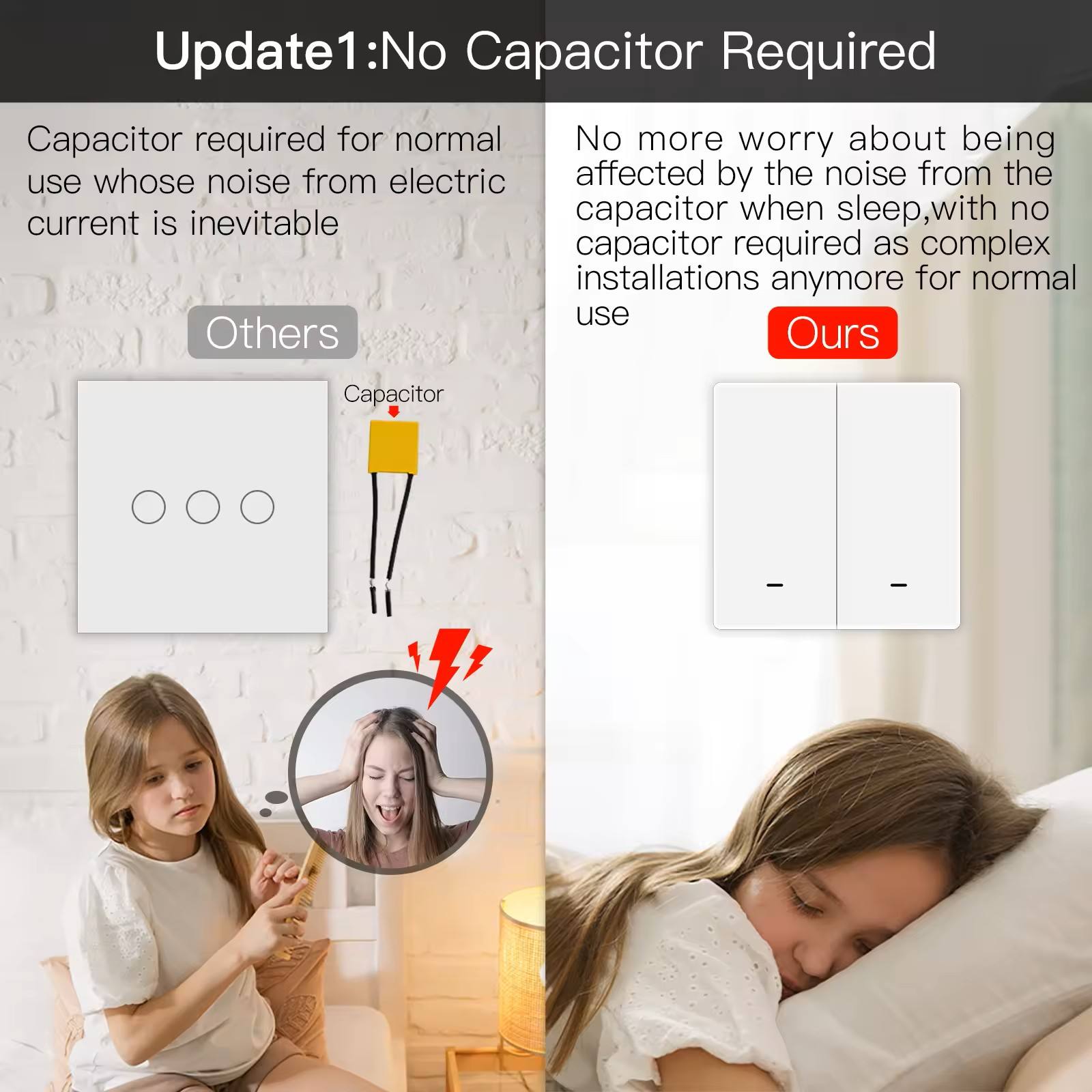 ZigBee Smart Wall Light Switch with Neutral Wire or No Neutral Wire Wiring No Capacitor Needed Smart Life/Tuya 2/3 Way