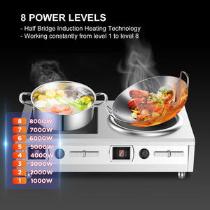 コンロ8kw + 8kw商用ステンレス鋼電気誘導ストーブダブルホブウォック + フラットパネル誘導調理器 - Product Image 2