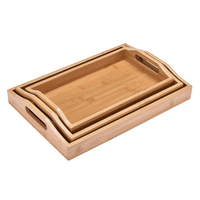 Lot de 3 plateaux de table basse en bois Plateau de service en bambou avec poignées