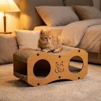 Griffoir vertical pour chat en carton ondulé, double trou, panneau latéral en bois, dessus ondulé, lit cachette pour chat, mobilier d'intérieur pour animaux de compagnie