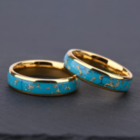 Lire pour expédier des anneaux remplis d'or de tungstène pour les femmes 6mm incrustation de turquoise naturelle bijoux pour les femmes or 18k Top 2025 anneaux