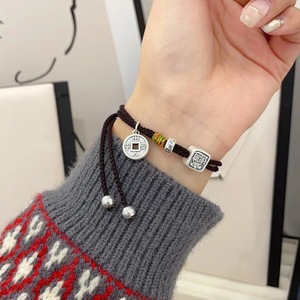 Pure Silver Wealth Attracting <b>Bracelet</b> Retro Chinese Style Woven Hand <b>Rope</b> Safe Travels Unisex Gift Jewelry - Product Image 1
