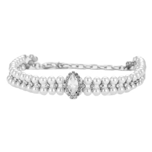 Luxe Pu Lederen Pet Kragen Verstelbare Gesp Kragen Hond Kat Parel Ketting Met Kristallen Strass - Product Image 3