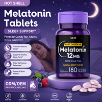 HOT SHELL Comprimés de mélatonine naturelle, bonbons pressés, complément de sommeil pour adultes, améliore la densité osseuse, 180 unités, ODM, étiquetage privé