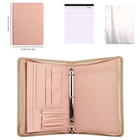 Carpeta de presentación Gangtong de 3 anillas de cuero PU para mujer, con cremallera, funda para tableta, planificador de cuero vegano.