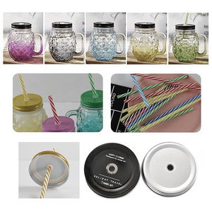 Bình Uống Nước Thủy Tinh Nhiều Màu Hình Quả Dứa 500Ml Thiết Kế Mới Có Tay Cầm Nắp Ống Hút - Product Image 4