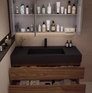 <span class=keywords><strong>Meuble</strong></span>-lavabo <span class=keywords><strong>de</strong></span> <span class=keywords><strong>salle</strong></span> <span class=keywords><strong>de</strong></span> <span class=keywords><strong>bain</strong></span> intégré moderne <span class=keywords><strong>haut</strong></span> <span class=keywords><strong>de</strong></span> <span class=keywords><strong>gamme</strong></span> <span class=keywords><strong>de</strong></span> couleur noyer avec miroir intelligent LED et lavabo - Product Image 4