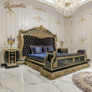 Ensemble de chambre à coucher de style turc de luxe, lit en bois sculpté noir et or doré avec <span class=keywords><strong>commode</strong></span> pour la décoration intérieure de villas royales et palais - Product Image 3