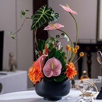 Arrangement floral de mariage vert tendance, fleurs artificielles Anthurium et Hortensia vert foncé, centre de table pour décoration de fête