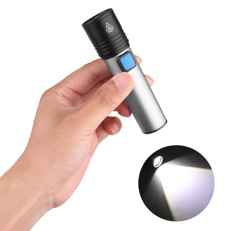Mini lanterna de bolso em led, lanterna com zoom telescópica com 4 modos e cabo usb, bateria de lítio embutida, interruptor de pressão, handybrite
