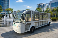Bus électrique touristique ouvert de marque RENQI avec 7 rangées et 20 sièges, transport public pour les grands sites touristiques et les stations balnéaires